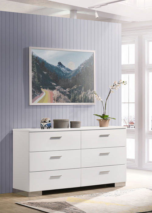 Felicity Bedroom Storage - Dresser, LED Mirror, Chest, Nightstand & Lighted Vanity in White High Gloss