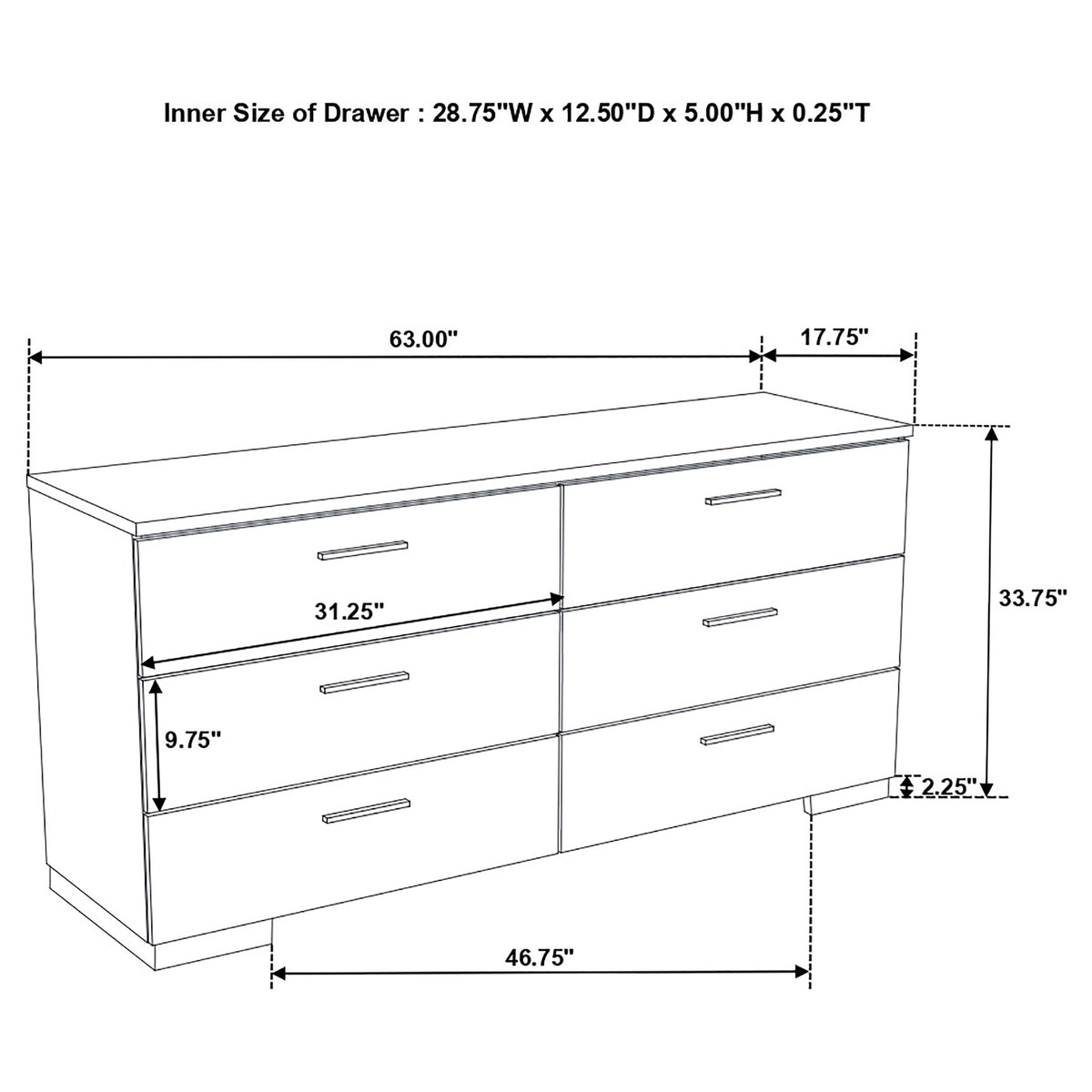 Felicity Bedroom Storage - Dresser, LED Mirror, Chest, Nightstand & Lighted Vanity in White High Gloss