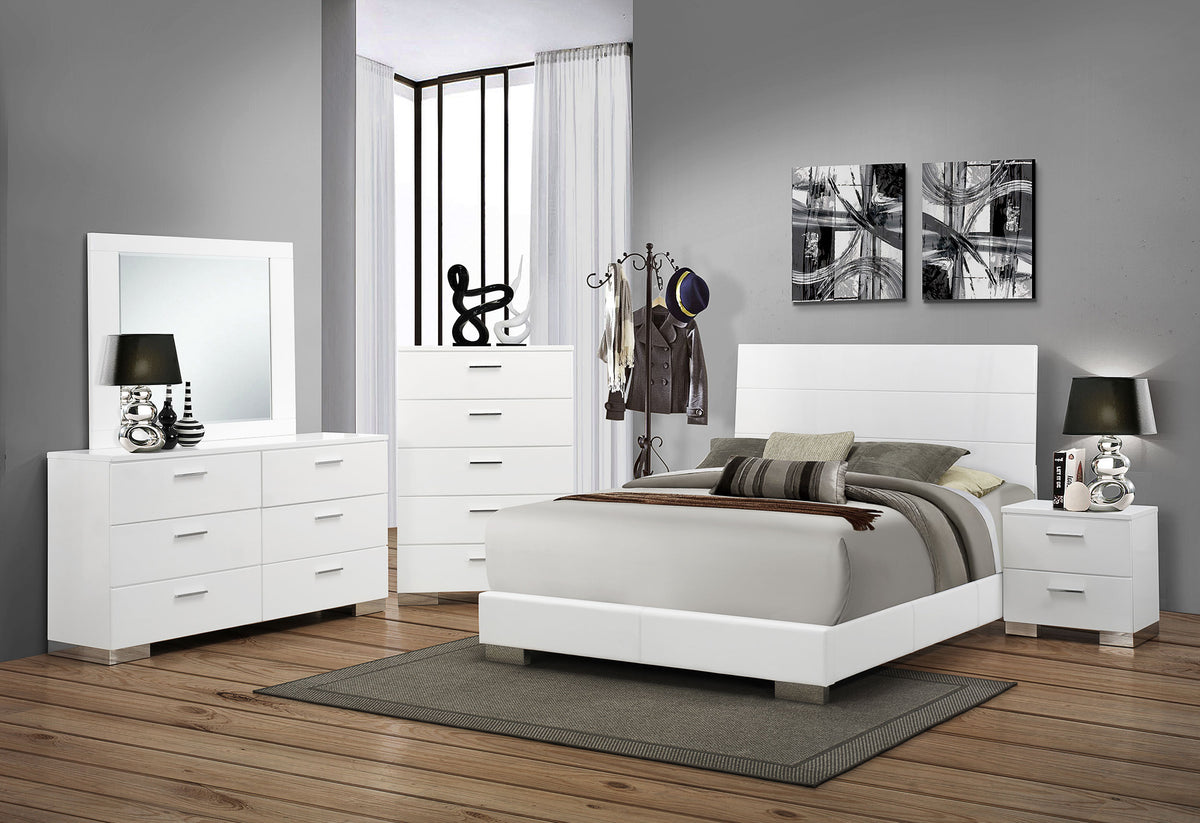 Felicity Bedroom Storage - Dresser, LED Mirror, Chest, Nightstand & Lighted Vanity in White High Gloss