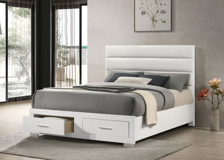 Felicity Storage Platform Bed & Bedroom Sets - 2-Drawer Channel-Tufted Bed in White High Gloss - lifestyle