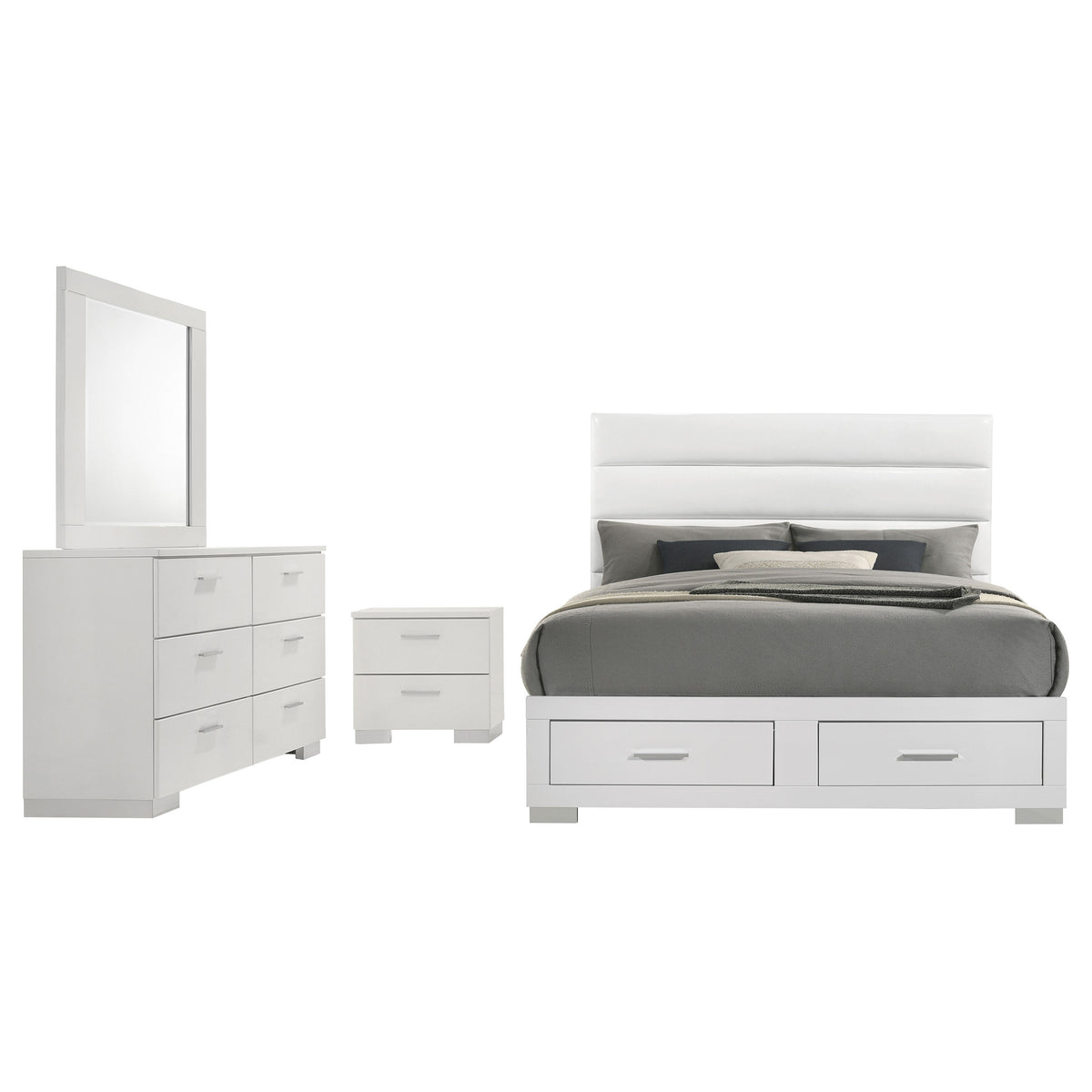 Felicity Storage Platform Bed & Bedroom Sets - 2-Drawer Channel-Tufted Bed in White High Gloss – view 19