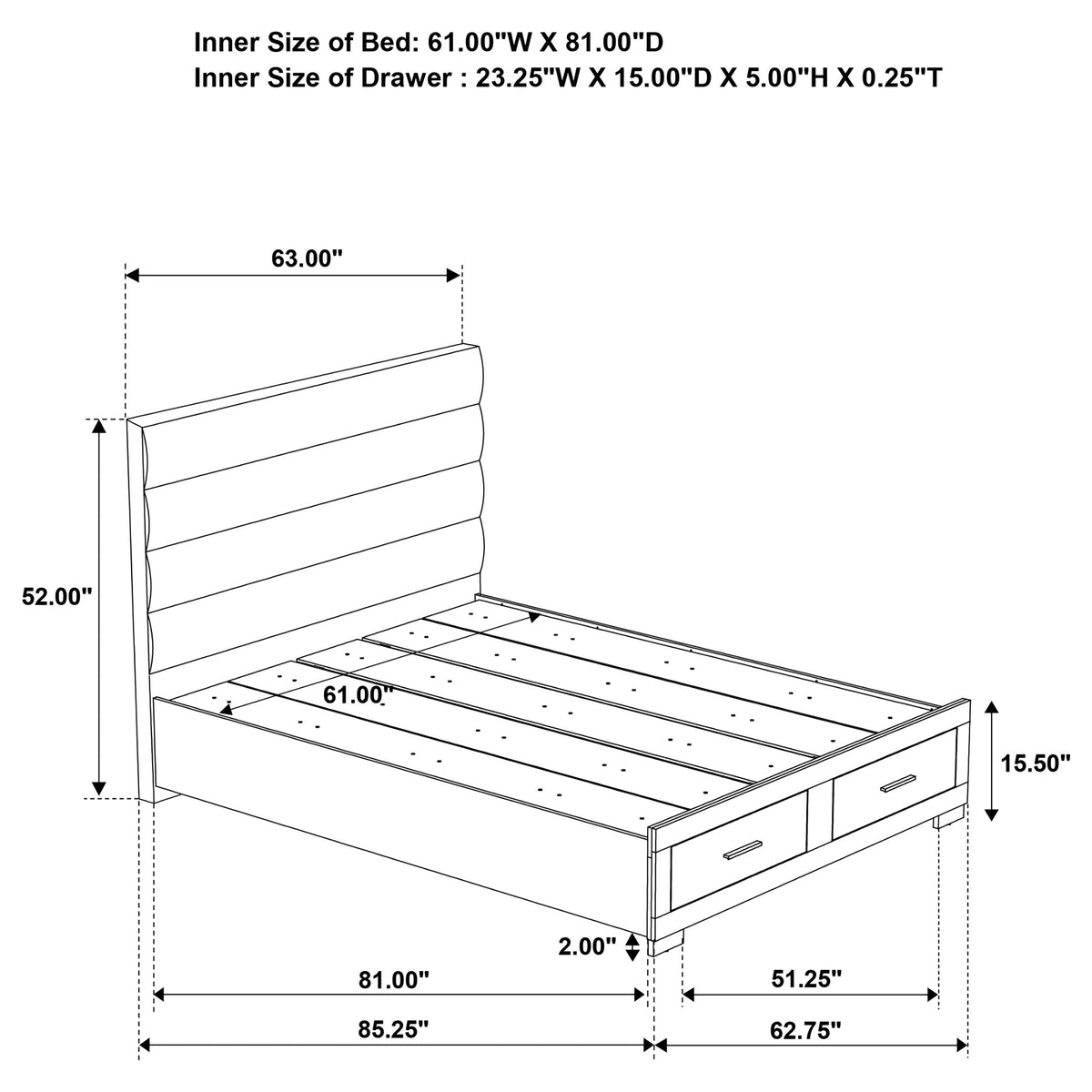 Felicity Storage Platform Bed & Bedroom Sets - 2-Drawer Channel-Tufted Bed in White High Gloss – view 17