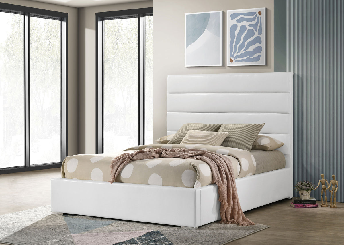 Felicity Channel-Tufted Platform Bed & Bedroom Sets - White Faux Leather with High-Gloss Case Pieces - lifestyle