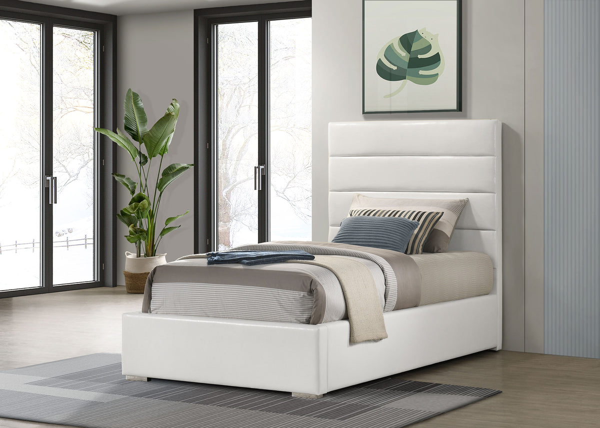 Felicity Channel-Tufted Platform Bed & Bedroom Sets - White Faux Leather with High-Gloss Case Pieces – view 1
