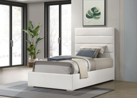 Felicity Channel-Tufted Platform Bed & Bedroom Sets - White Faux Leather with High-Gloss Case Pieces – view 1