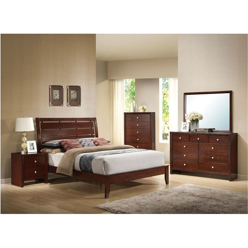 Ilana Eastern King Panel Bed - Slatted Headboard & Tapered Legs in Brown Cherry