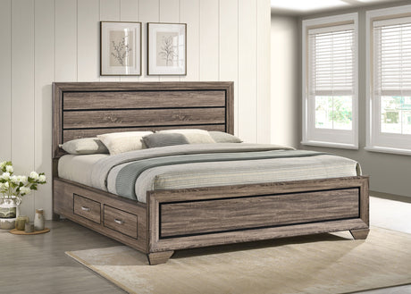 Kauffman Panel or Storage Bed & Bedroom Sets - Transitional Washed Taupe with Black Recessed Grooves - lifestyle
