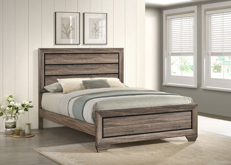 Kauffman Panel or Storage Bed & Bedroom Sets - Transitional Washed Taupe with Black Recessed Grooves - lifestyle
