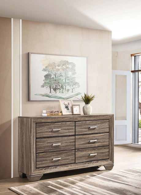 Kauffman Panel or Storage Bed & Bedroom Sets - Transitional Washed Taupe with Black Recessed Grooves - lifestyle