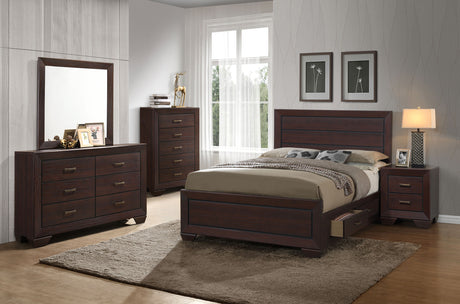 Kauffman Panel or Storage Bed & Bedroom Sets - 5pcs- Eastern King Storage Bed + Nightstand + Dresser + Mirror + Chest