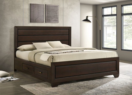 Kauffman Panel or Storage Bed & Bedroom Sets - Dark Cocoa with Black Recessed Grooves, Queen to California King - lifestyle