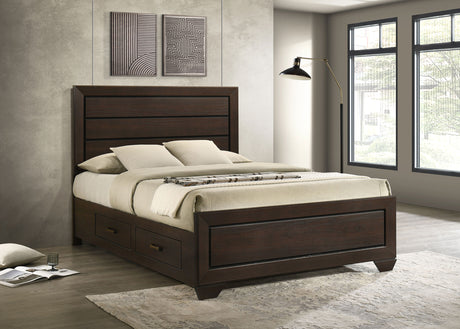 Kauffman Panel or Storage Bed & Bedroom Sets - Dark Cocoa with Black Recessed Grooves, Queen to California King - lifestyle