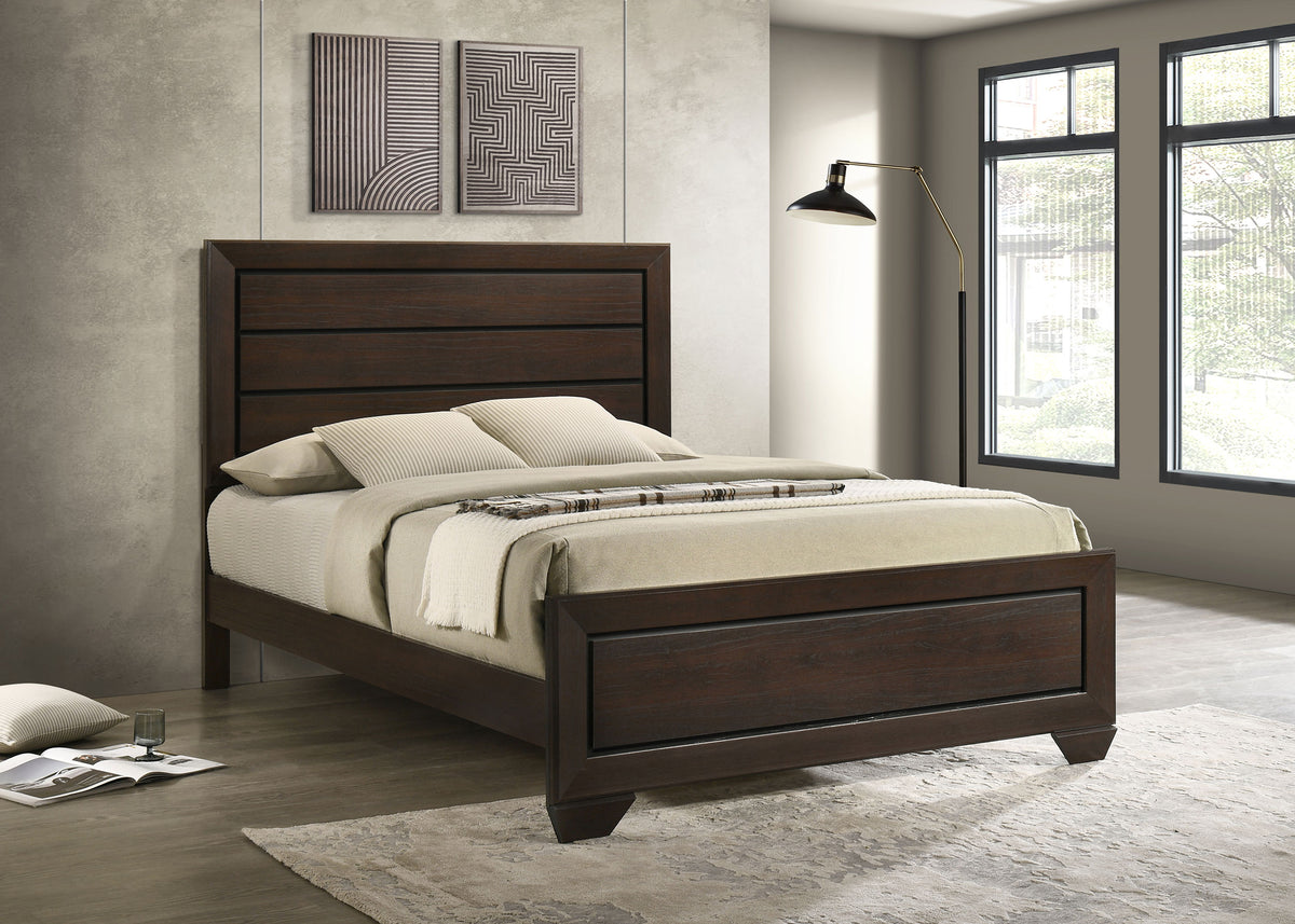 Kauffman Panel or Storage Bed & Bedroom Sets - Dark Cocoa with Black Recessed Grooves, Queen to California King - lifestyle