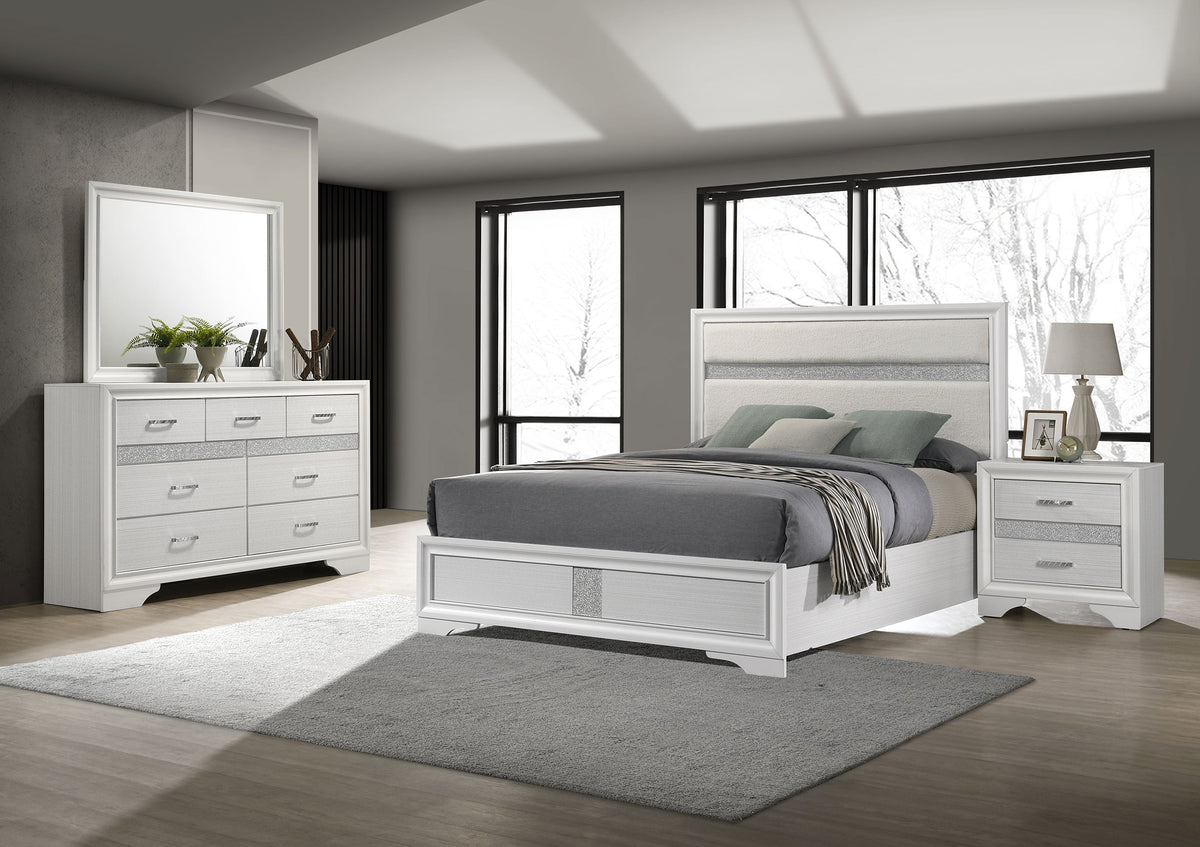 Miranda Upholstered Panel Bed & Bedroom Sets - 4pcs- Full Bed + Nightstand + Dresser + Mirror
