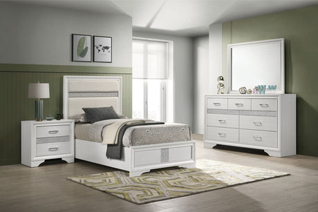 Miranda Upholstered Panel Bed & Bedroom Sets - 4pcs- Twin Bed + Nightstand + Dresser + Mirror