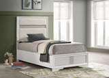 Miranda Upholstered Panel Bed & Bedroom Sets - Glam White with Glitter Stripe Headboard, Twin to California King – view 1