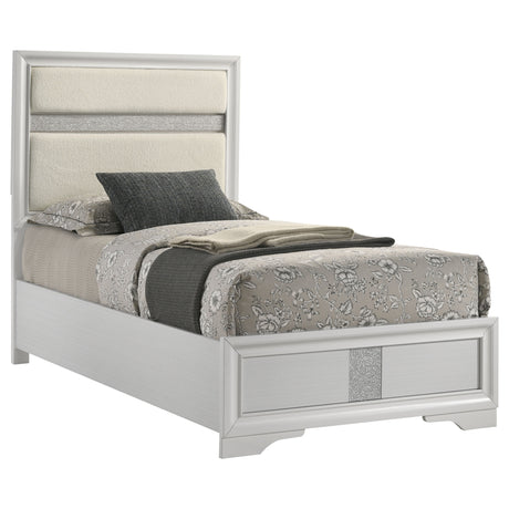 Miranda Upholstered Panel Bed & Bedroom Sets - Glam White with Glitter Stripe Headboard, Twin to California King – view 17