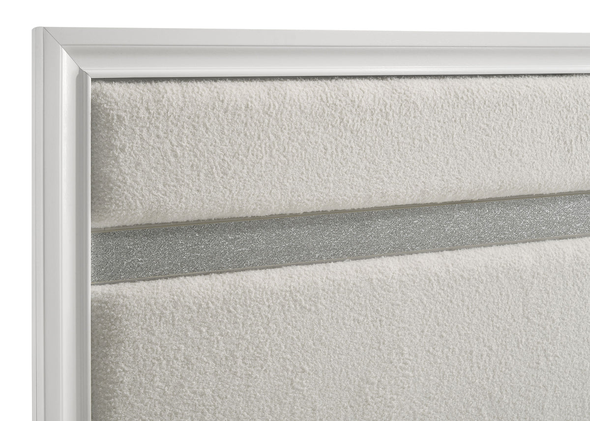 Miranda Upholstered Panel Bed & Bedroom Sets - Glam White with Glitter Stripe Headboard, Twin to California King – view 19