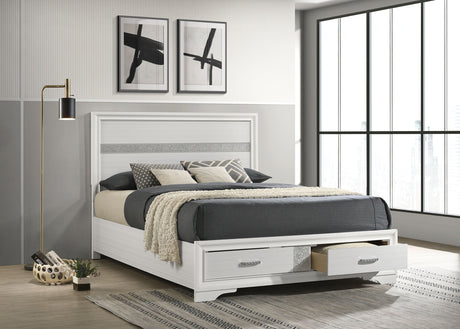 Miranda Storage Bed & Bedroom Sets - Glam White with Glitter Accents & Footboard Drawers, Twin to California King - lifestyle