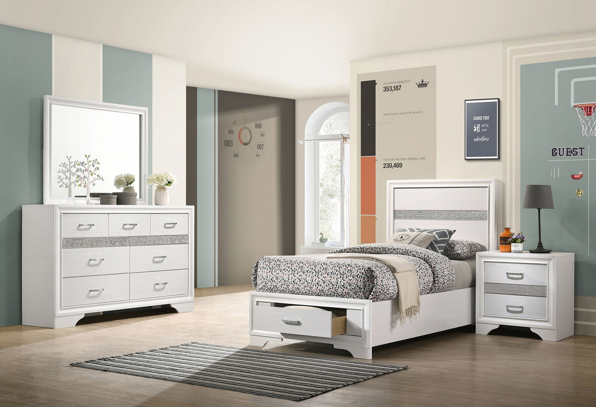 Miranda Storage Bed & Bedroom Sets - 4pcs- Twin Bed + Nightstand + Dresser + Mirror