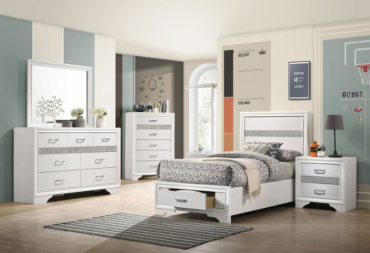 Miranda Storage Bed & Bedroom Sets - 5pcs- Twin Bed + Nightstand + Dresser + Mirror + Chest