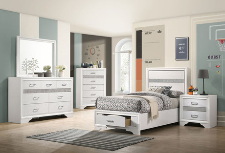 Miranda Storage Bed & Bedroom Sets - 5pcs- Twin Bed + Nightstand + Dresser + Mirror + Chest