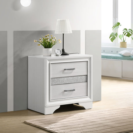 Miranda Storage Bed & Bedroom Sets - Glam White with Glitter Accents & Footboard Drawers, Twin to California King - lifestyle