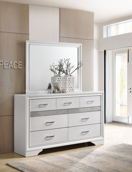 Miranda Storage Bed & Bedroom Sets - Glam White with Glitter Accents & Footboard Drawers, Twin to California King - lifestyle