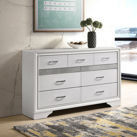 Miranda Storage Bed & Bedroom Sets - Glam White with Glitter Accents & Footboard Drawers, Twin to California King - lifestyle