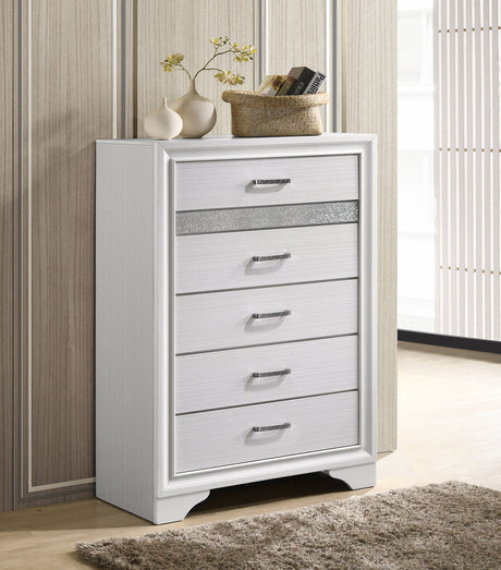 Miranda Storage Bed & Bedroom Sets - Glam White with Glitter Accents & Footboard Drawers, Twin to California King - lifestyle