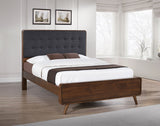Robyn Mid-Century Platform Bed & Bedroom Sets - Tufted Gray Headboard in Dark Walnut, Twin to California King - lifestyle
