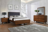 Robyn Mid-Century Platform Bed & Bedroom Sets - Eastern King - 4pcs- Bed + Nightstand + Dresser + Mirror