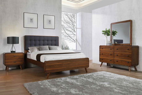 Robyn Mid-Century Platform Bed & Bedroom Sets - Eastern King - 4pcs- Bed + Nightstand + Dresser + Mirror