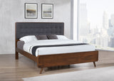 Robyn Mid-Century Platform Bed & Bedroom Sets - Tufted Gray Headboard in Dark Walnut, Twin to California King - lifestyle