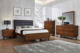 Robyn Mid-Century Platform Bed & Bedroom Sets - Queen - 5pcs- Bed + Nightstand + Dresser + Mirror + Chest