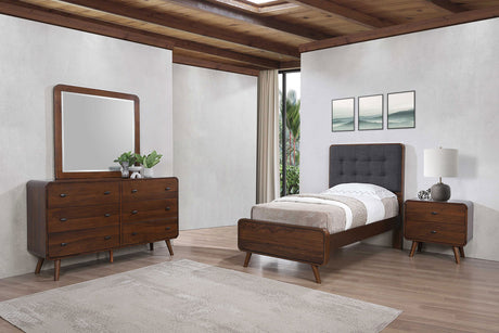 Robyn Mid-Century Platform Bed & Bedroom Sets - Twin - 4pcs- Bed + Nightstand + Dresser + Mirror
