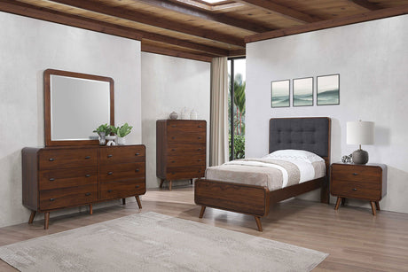 Robyn Mid-Century Platform Bed & Bedroom Sets - Twin - 5pcs- Bed + Nightstand + Dresser + Mirror + Chest
