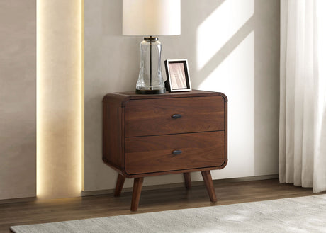 Robyn Mid-Century Platform Bed & Bedroom Sets - Tufted Gray Headboard in Dark Walnut, Twin to California King - lifestyle