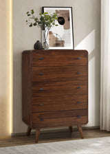 Robyn Mid-Century Platform Bed & Bedroom Sets - Tufted Gray Headboard in Dark Walnut, Twin to California King - lifestyle