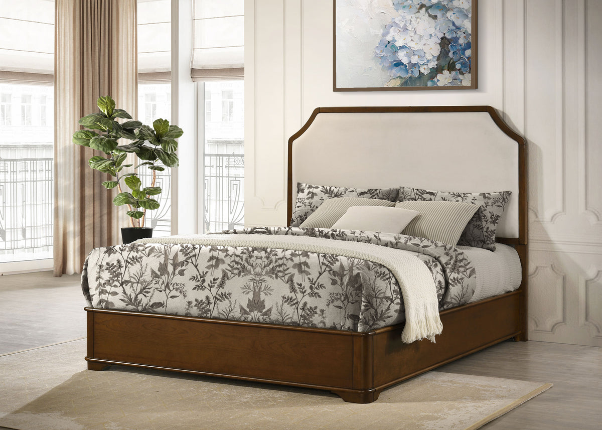 Garland Louis Philippe Panel Bed & Bedroom Sets - Cream Upholstered Headboard in Brown Cherry, Queen or Eastern King – view 1