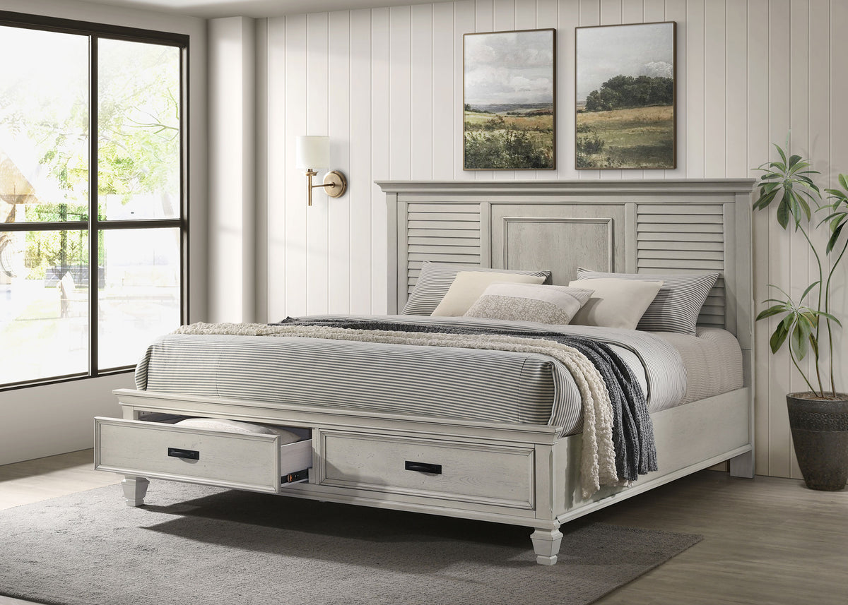 Franco Panel or Storage Bed & Bedroom Sets - Wire-Brushed Distressed White Farmhouse Collection - lifestyle
