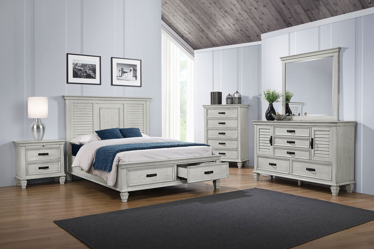 Franco Panel or Storage Bed & Bedroom Sets - 5pcs- Queen Storage Bed + Nightstand + Dresser + Mirror + Chest