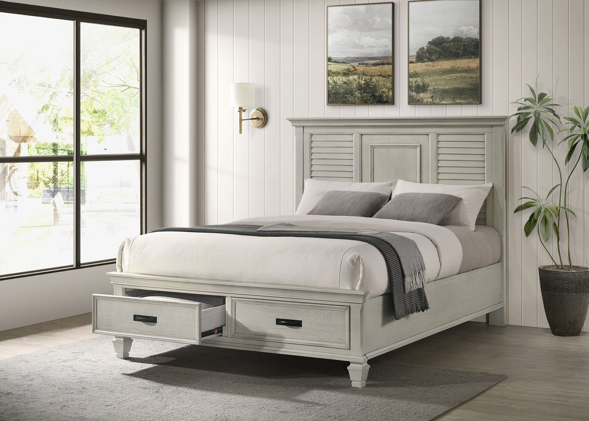 Franco Panel or Storage Bed & Bedroom Sets - Wire-Brushed Distressed White Farmhouse Collection - lifestyle