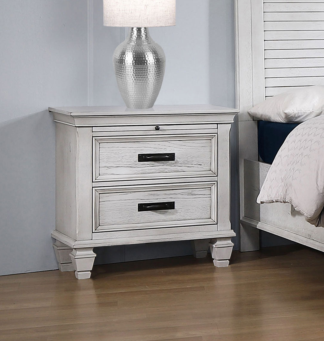 Franco Panel or Storage Bed & Bedroom Sets - Wire-Brushed Distressed White Farmhouse Collection - lifestyle
