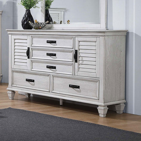 Franco Panel or Storage Bed & Bedroom Sets - Wire-Brushed Distressed White Farmhouse Collection - lifestyle
