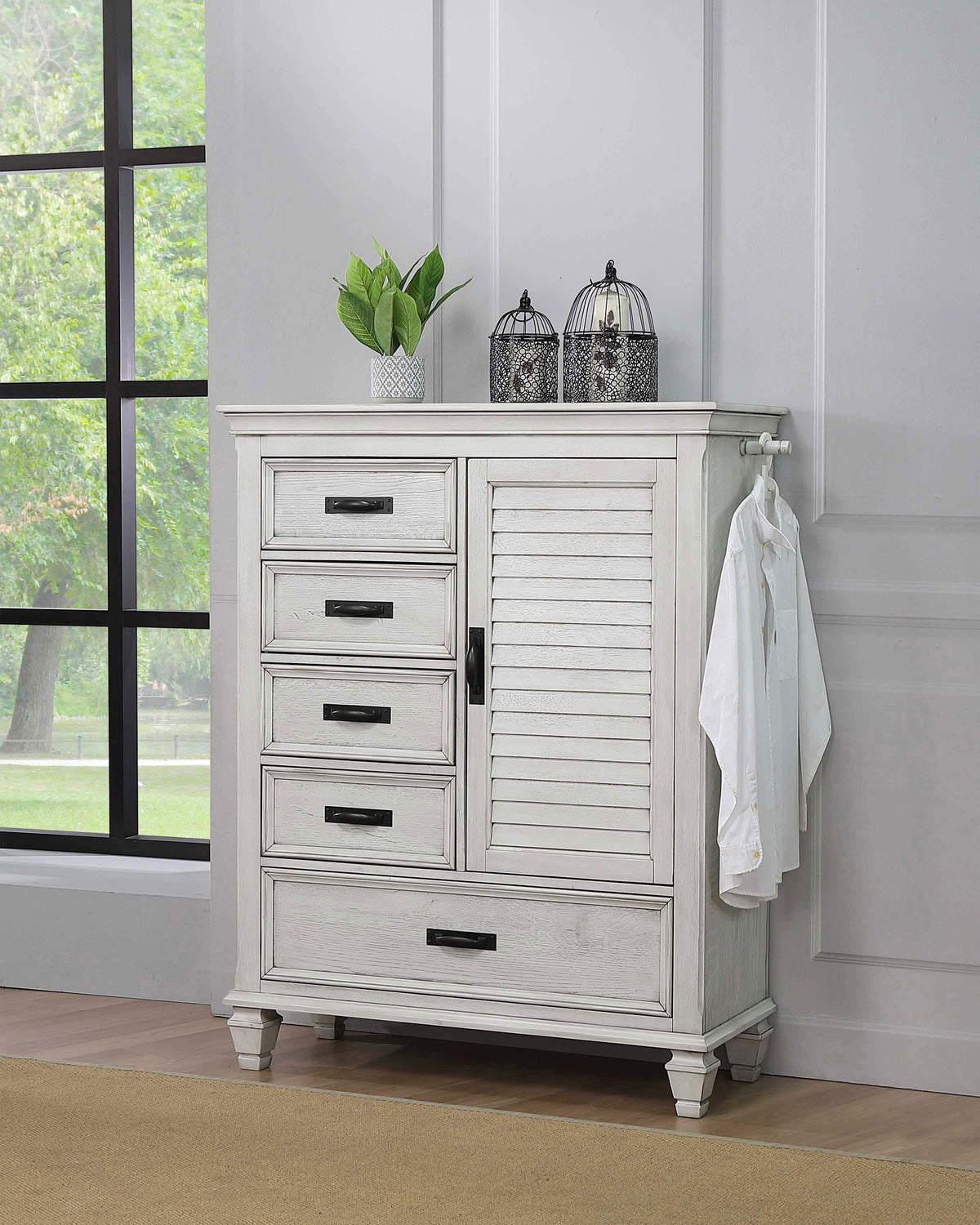 Franco Panel or Storage Bed & Bedroom Sets - Wire-Brushed Distressed White Farmhouse Collection - lifestyle