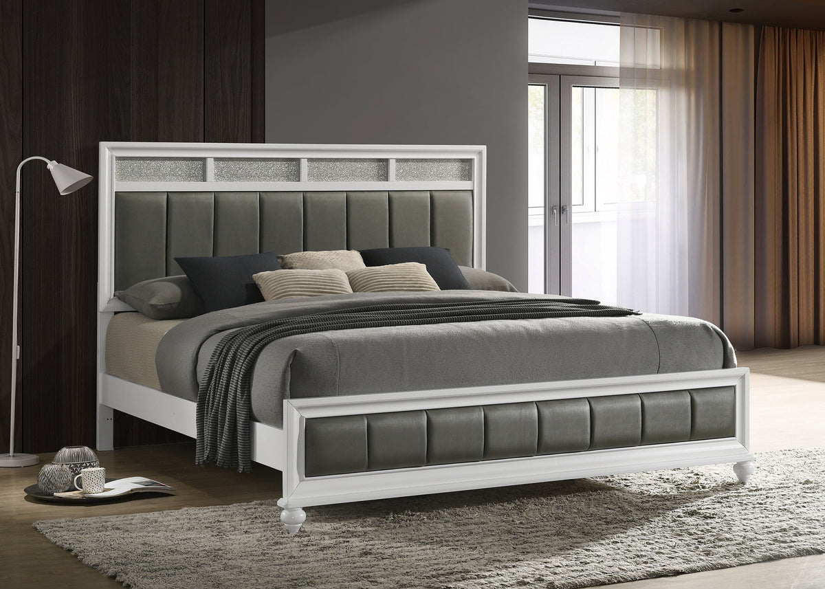 Barzini Panel Bed & Bedroom Sets - Glam White with Metallic Channel Tufting & Crystal Hardware - lifestyle