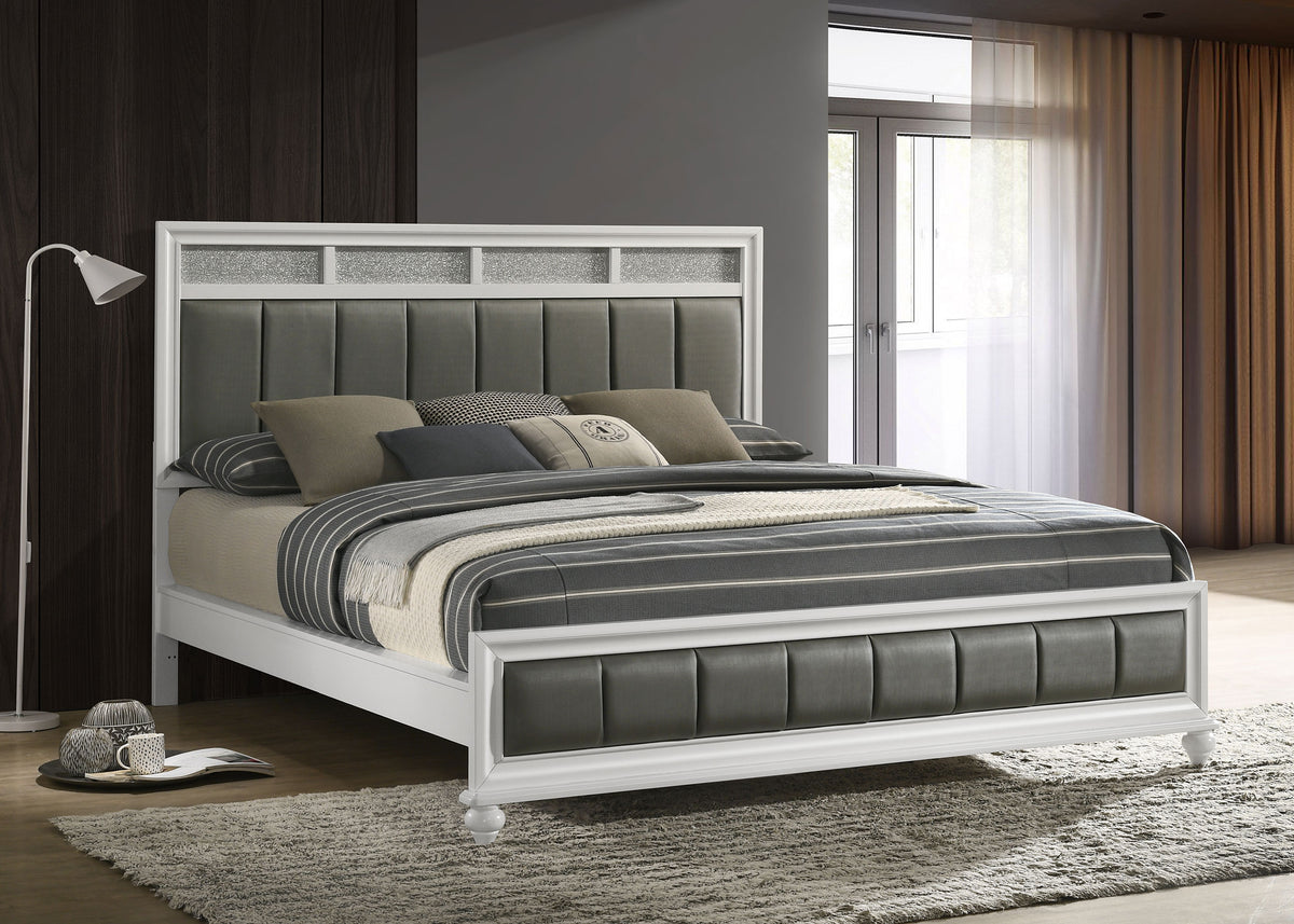 Barzini Panel Bed & Bedroom Sets - Glam White with Metallic Channel Tufting & Crystal Hardware - lifestyle