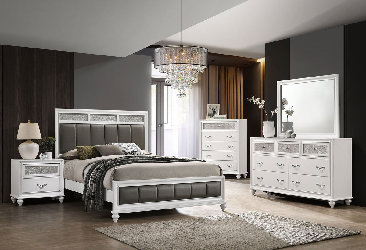Barzini Panel Bed & Bedroom Sets - 5pcs- Queen Bed + Nightstand + Dresser + Mirror + Chest