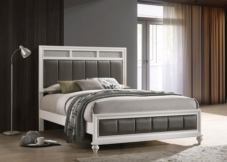 Barzini Panel Bed & Bedroom Sets - Glam White with Metallic Channel Tufting & Crystal Hardware – view 1